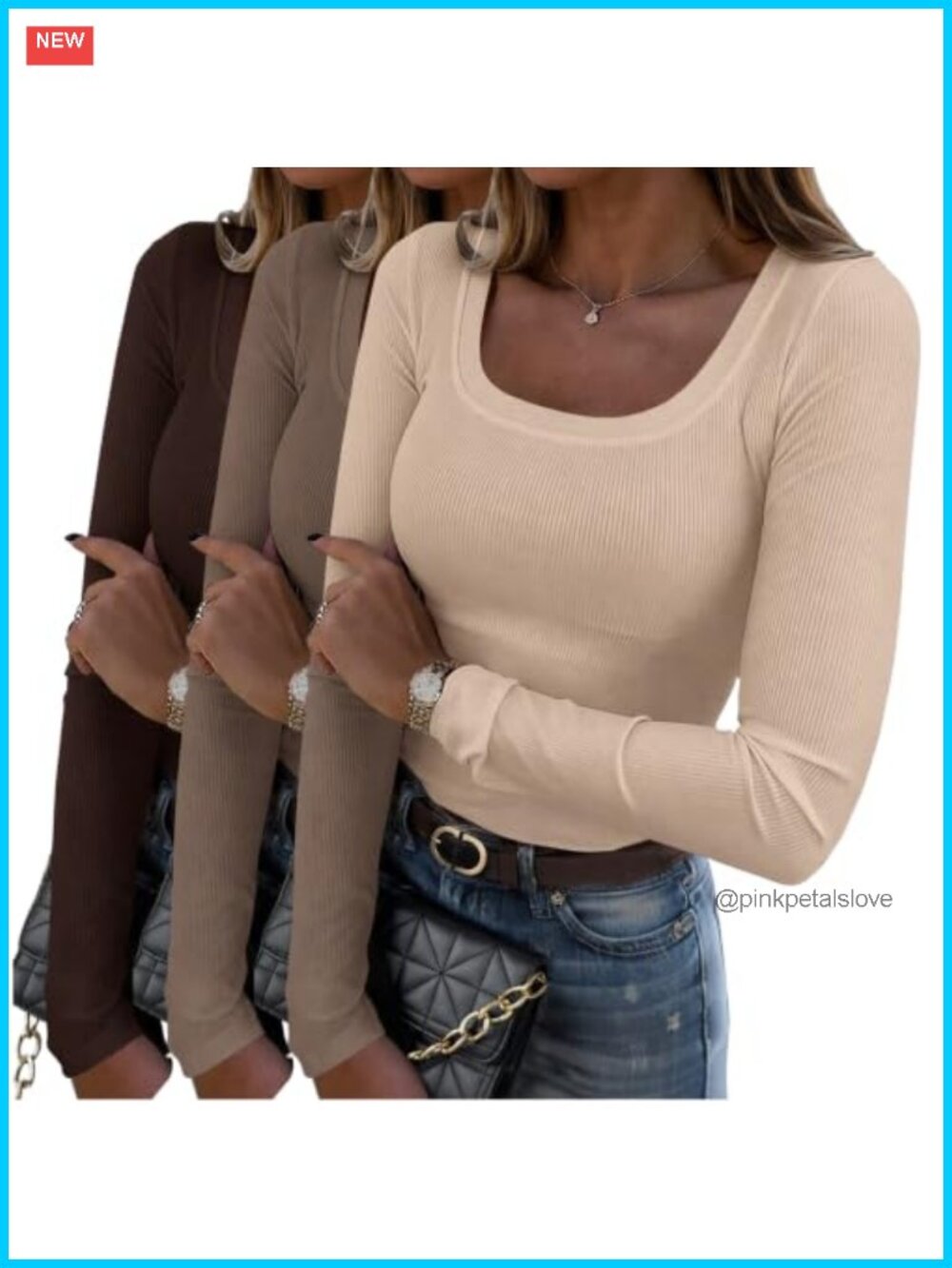 Women's Long Sleeve Scoop Neck Rib Knit Slim Fit Top